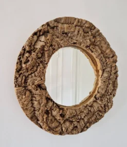 Miroir rond en liège vintage années 70
