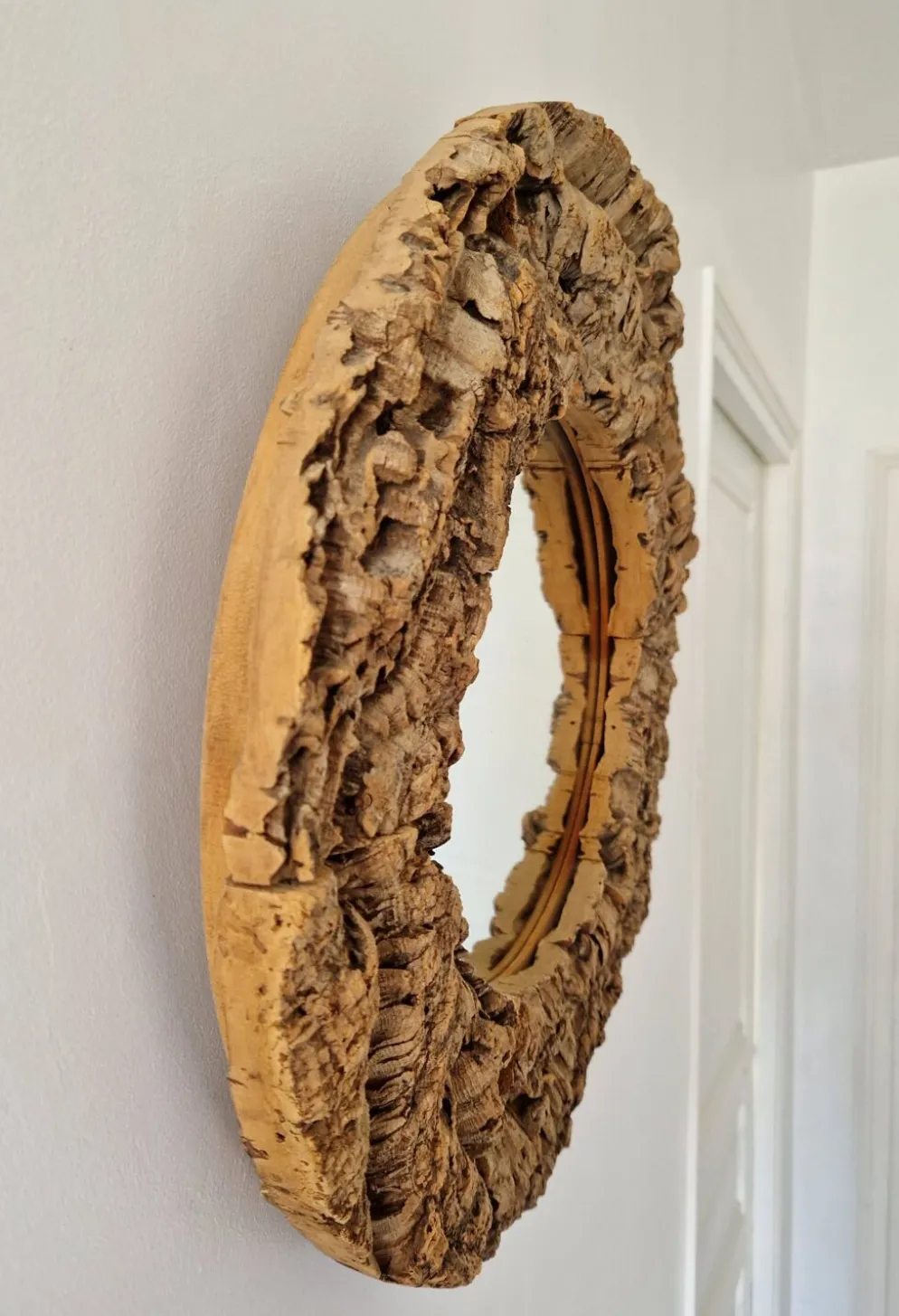 Miroir rond en liège vintage années 70
