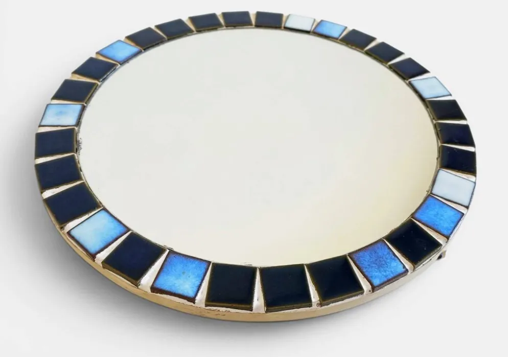 Miroir rond en mosaïque dans le style de Vallauris, France vers 1970