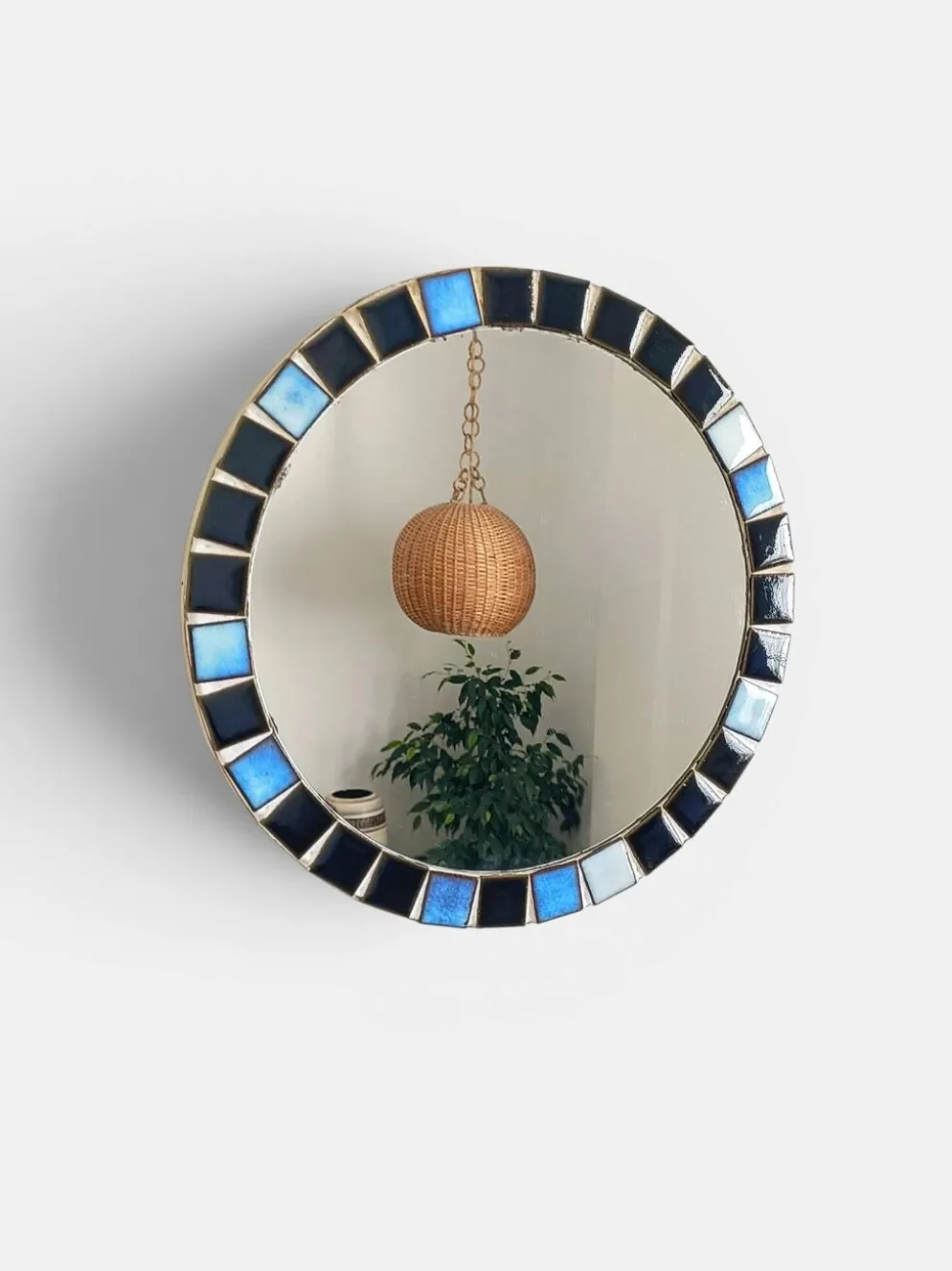 Miroir rond en mosaïque dans le style de Vallauris, France vers 1970