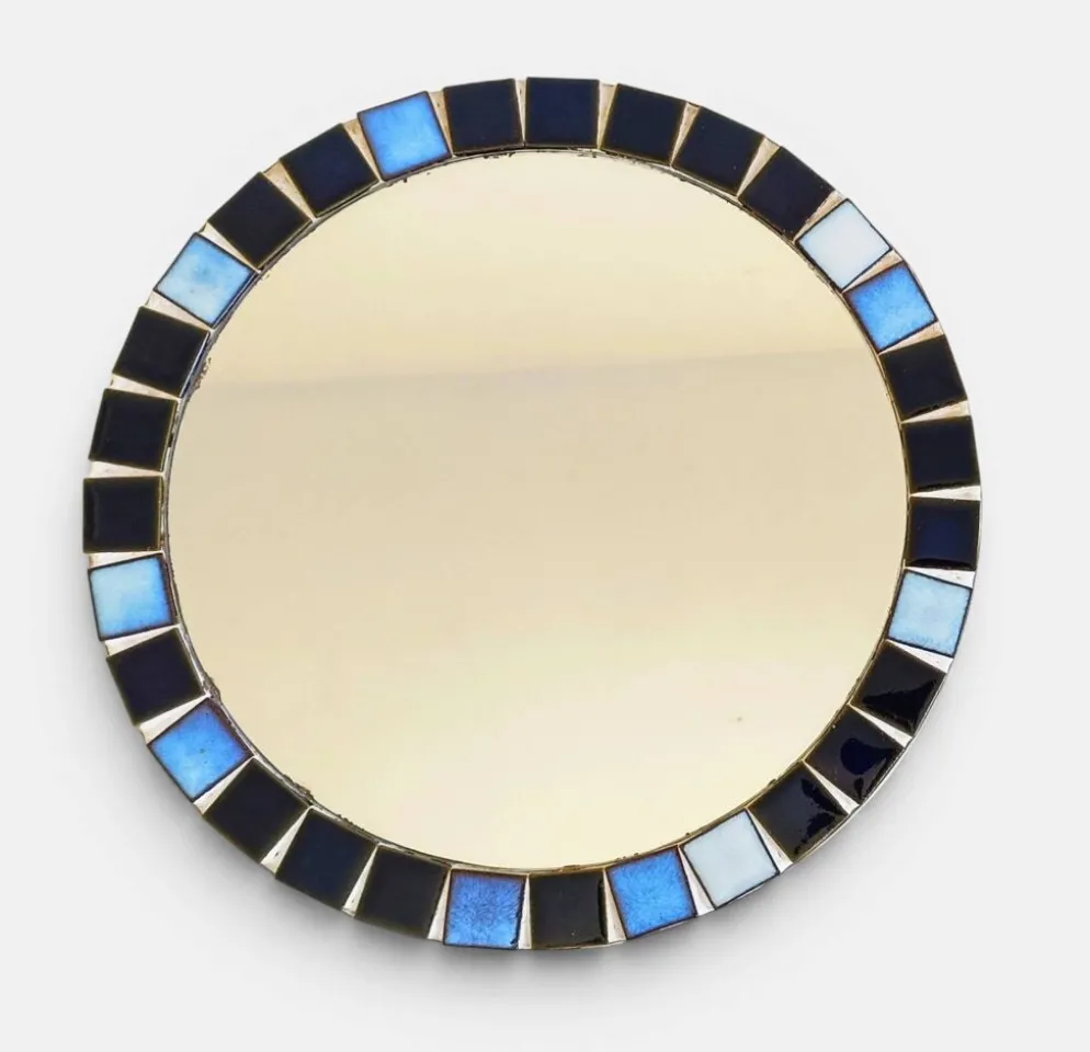 Miroir rond en mosaïque dans le style de Vallauris, France vers 1970
