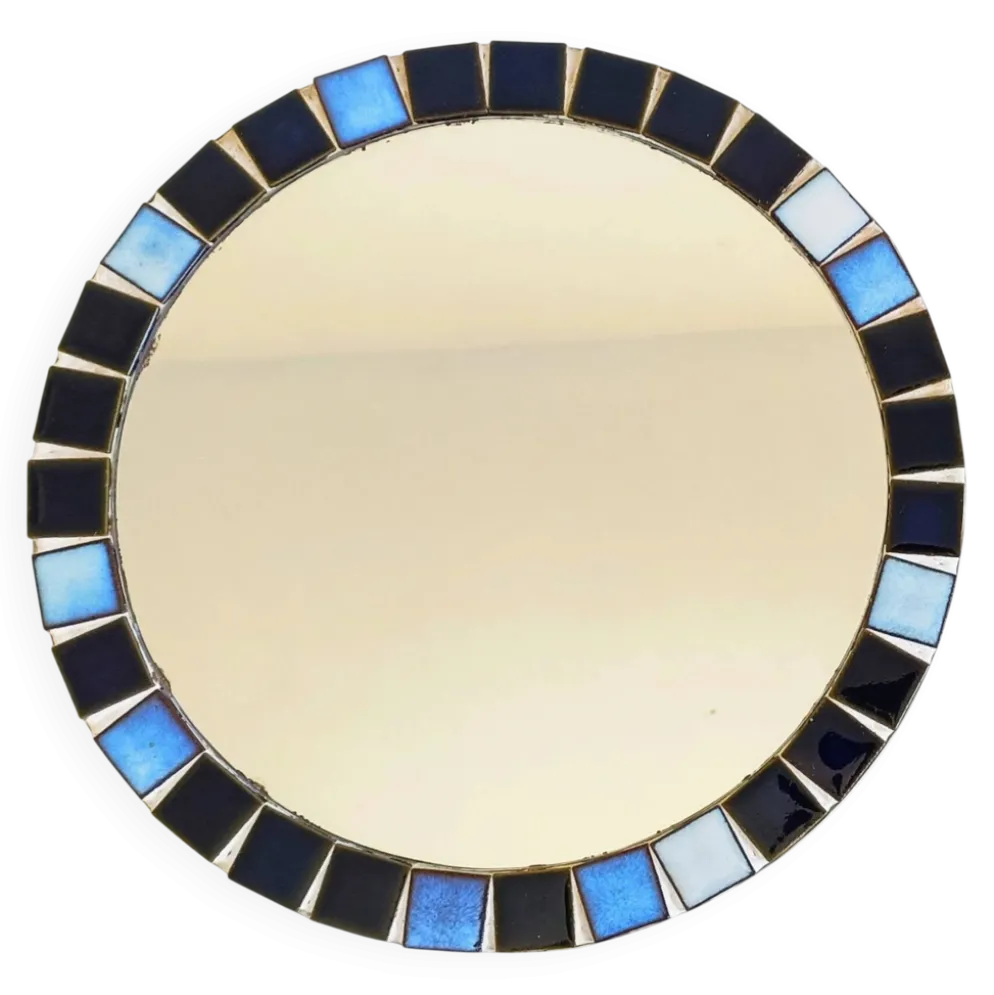 Miroir rond en mosaïque dans le style de Vallauris, France vers 1970