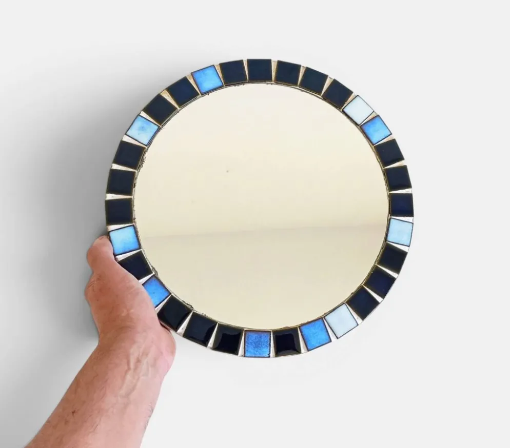 Miroir rond en mosaïque dans le style de Vallauris, France vers 1970