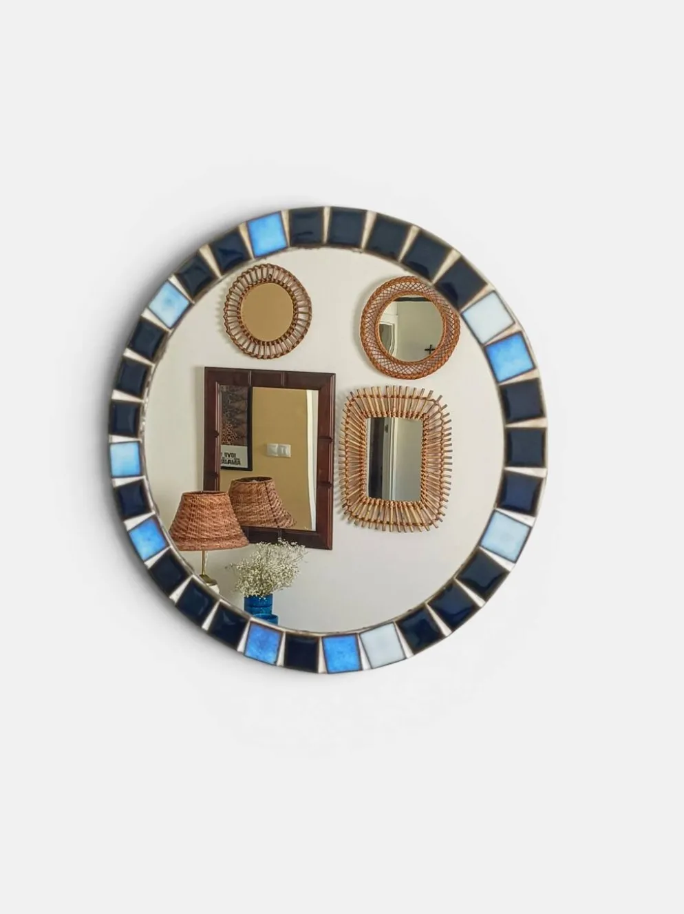 Miroir rond en mosaïque dans le style de Vallauris, France vers 1970