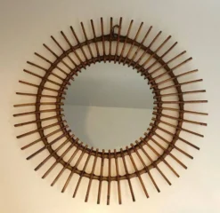 Miroir rond en rotin