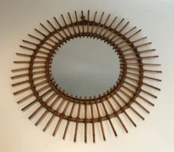 Miroir rond en rotin