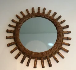 Miroir rond en rotin