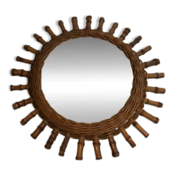 Miroir rond en rotin