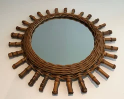 Miroir rond en rotin