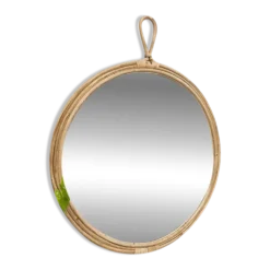 Miroir rond en rotin avec anneau
