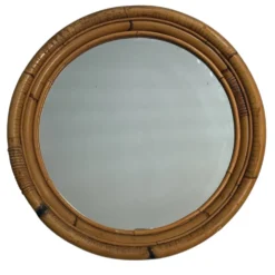 Miroir rond en rotin des années 60 Espagne