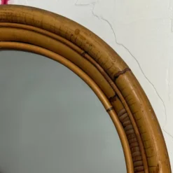Miroir rond en rotin des années 60 Espagne