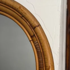 Miroir rond en rotin des années 60 Espagne