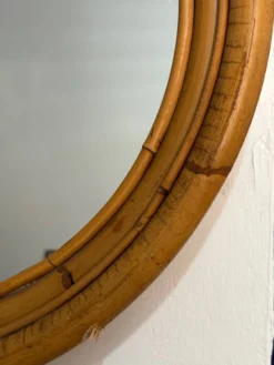 Miroir rond en rotin des années 60 Espagne