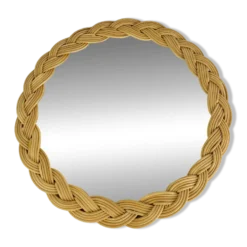 Miroir rond en rotin tressé, années 60, vintage