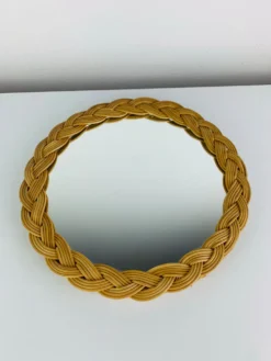 Miroir rond en rotin tressé, années 60, vintage