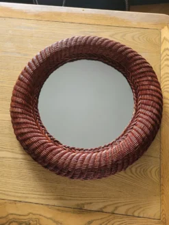Miroir rond en rotin vintage