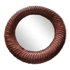Miroir rond en rotin vintage