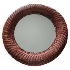 Miroir rond en rotin vintage
