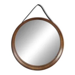 Miroir rond en teck et cuir Luxus Vittsjö par Uno et Östen Kristiansson