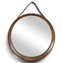 Miroir rond en teck et cuir Luxus Vittsjö par Uno et Östen Kristiansson