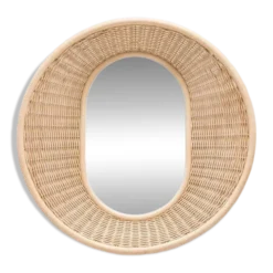 Miroir rond et convexe en rotin tressé