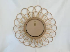 Miroir rond fleur soleil en rotin osier bois vintage 1960 1970 55 cm folk