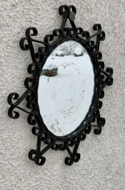 Miroir rond métal vintage 1950 dans le style de Chaty