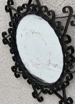 Miroir rond métal vintage 1950 dans le style de Chaty