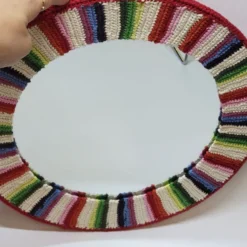 Miroir Rond Mural Cadre Crochet Tricot Bohême