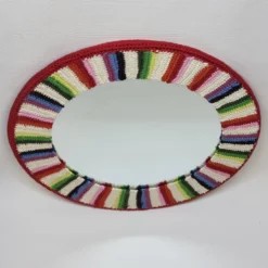 Miroir Rond Mural Cadre Crochet Tricot Bohême