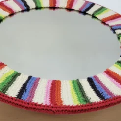 Miroir Rond Mural Cadre Crochet Tricot Bohême