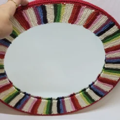 Miroir Rond Mural Cadre Crochet Tricot Bohême