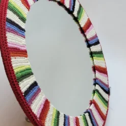 Miroir Rond Mural Cadre Crochet Tricot Bohême
