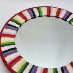Miroir Rond Mural Cadre Crochet Tricot Bohême
