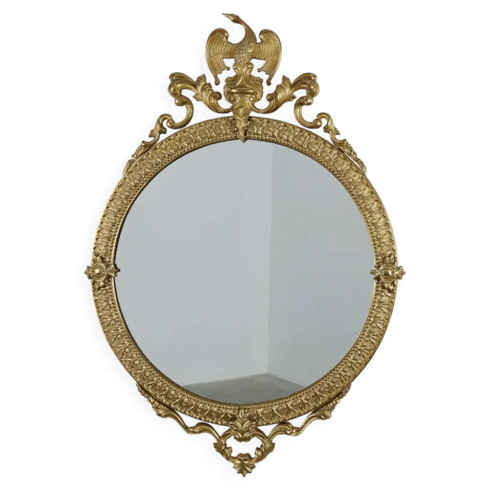 Miroir rond néoclassique français en finition cuivre, 20e siècle