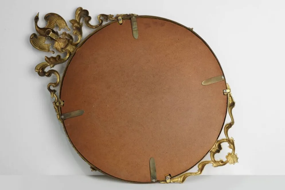 Miroir rond néoclassique français en finition cuivre, 20e siècle