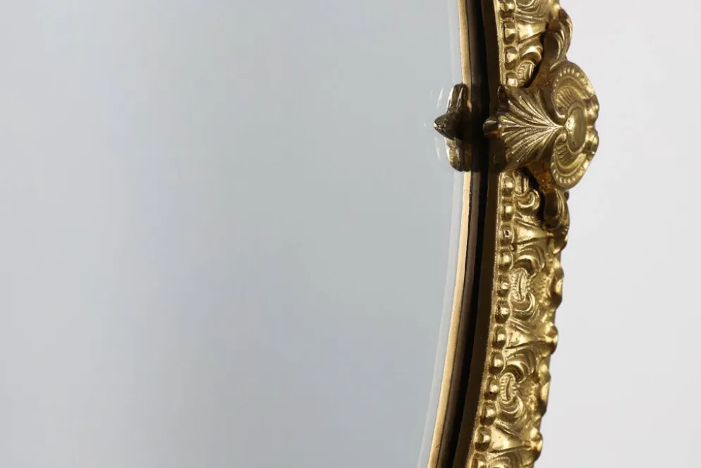 Miroir rond néoclassique français en finition cuivre, 20e siècle