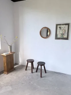 Miroir rond osier tressé 1960