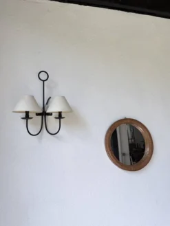 Miroir rond osier tressé 1960