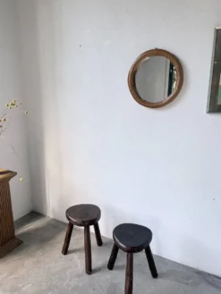 Miroir rond osier tressé 1960