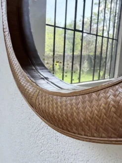Miroir rond osier tressé 1960