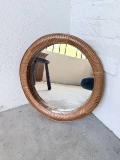 Miroir rond osier tressé 1960