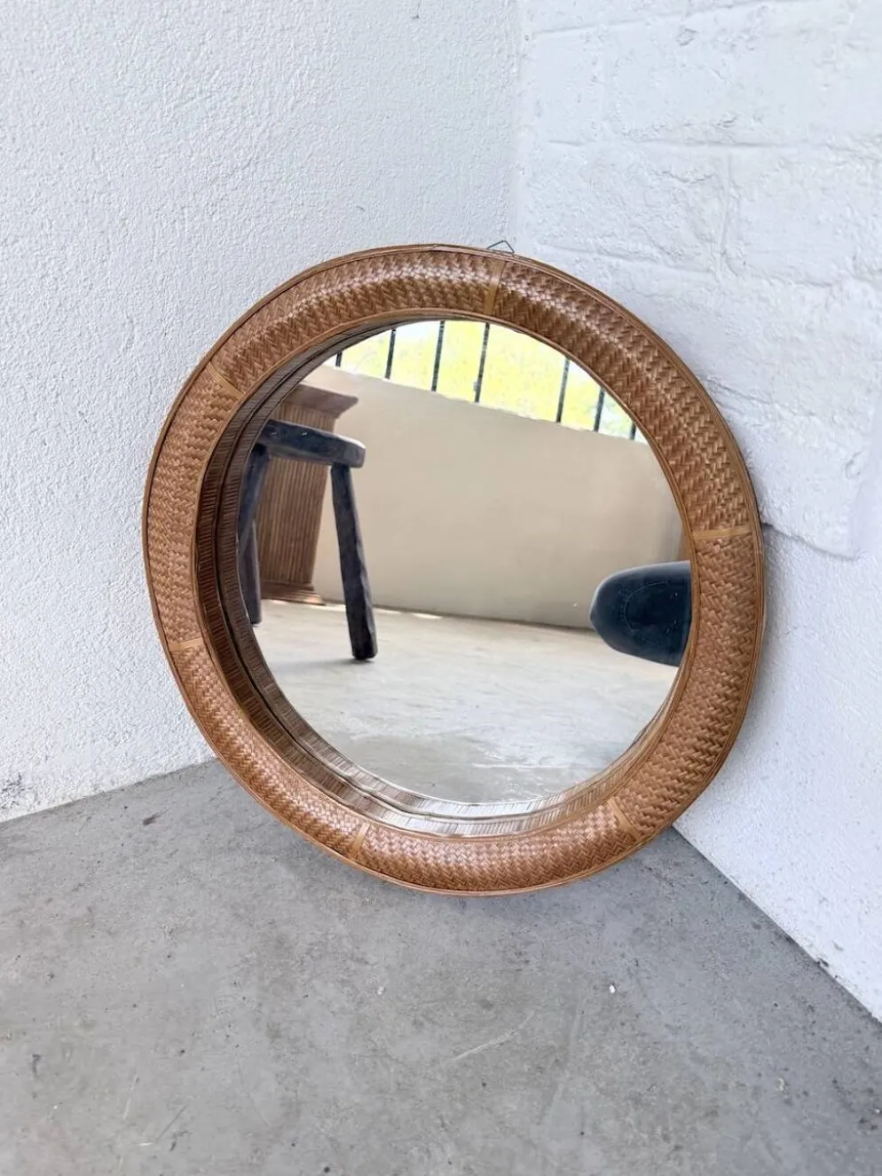Miroir rond osier tressé 1960