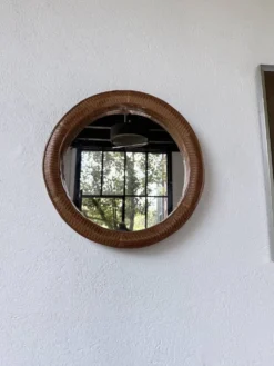 Miroir rond osier tressé 1960