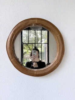 Miroir rond osier tressé 1960
