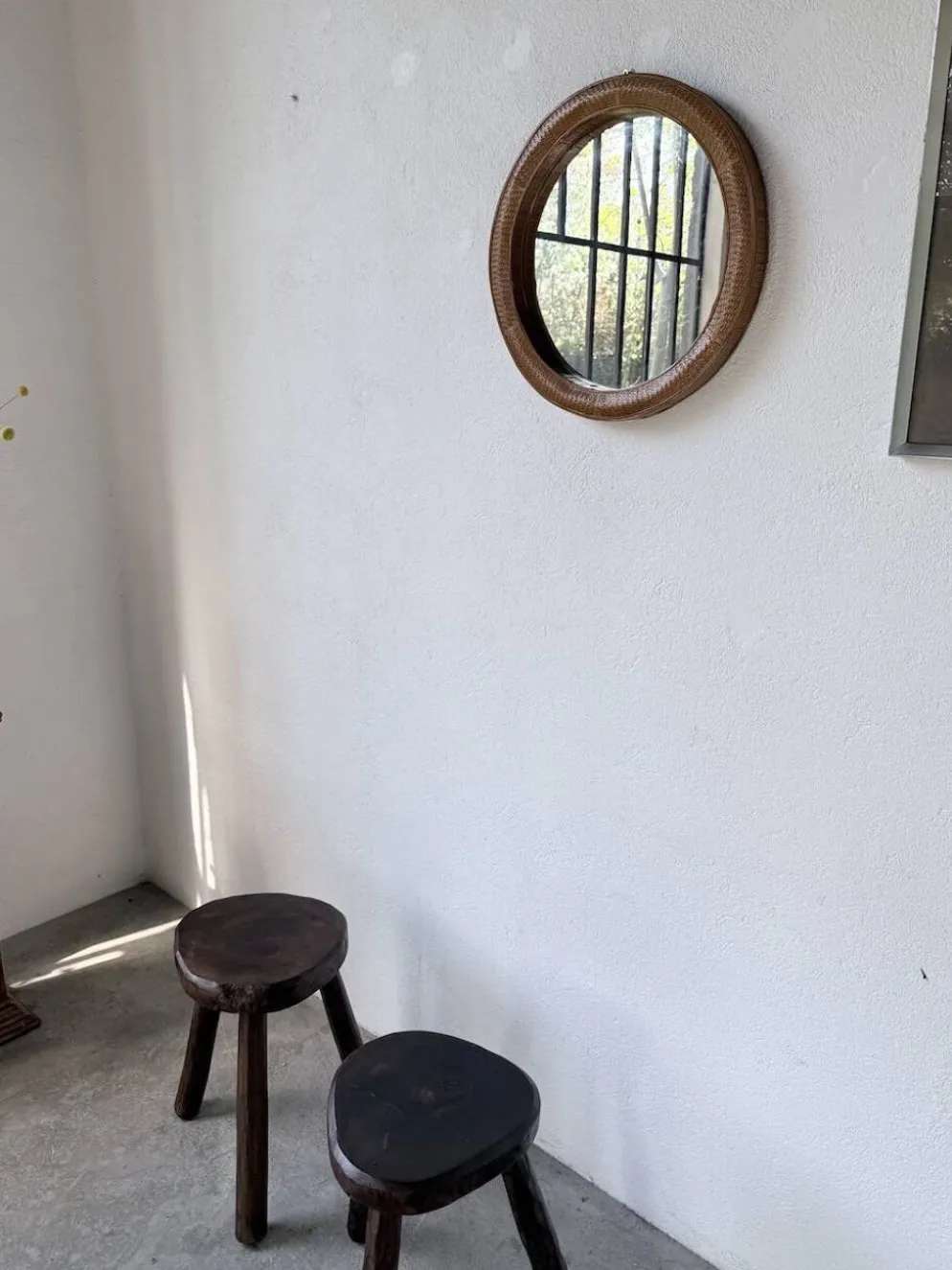 Miroir rond osier tressé 1960