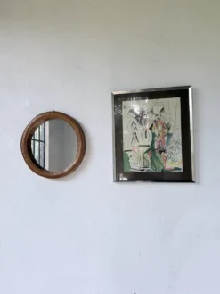 Miroir rond osier tressé 1960