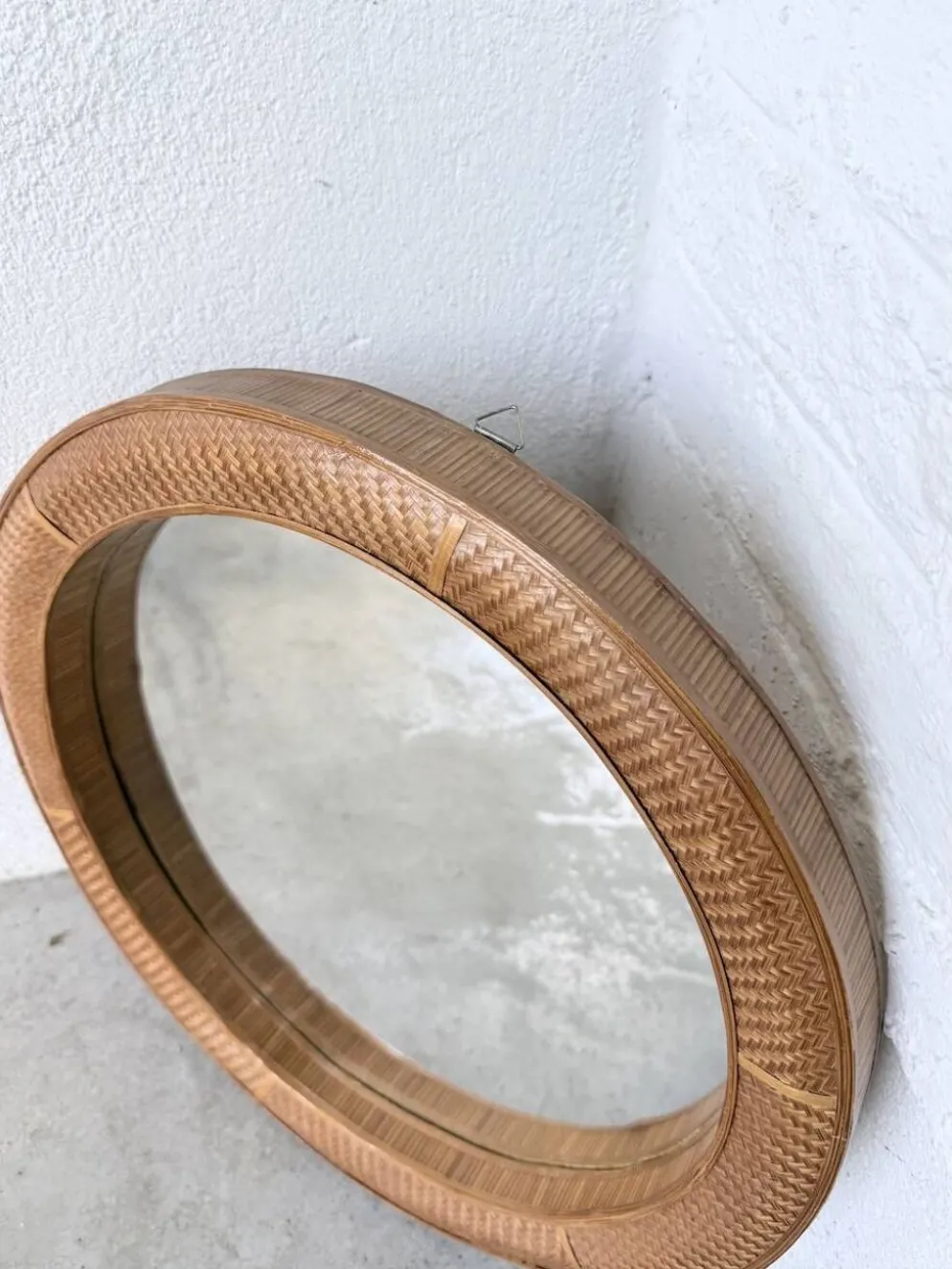 Miroir rond osier tressé 1960