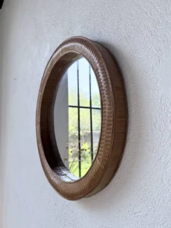 Miroir rond osier tressé 1960